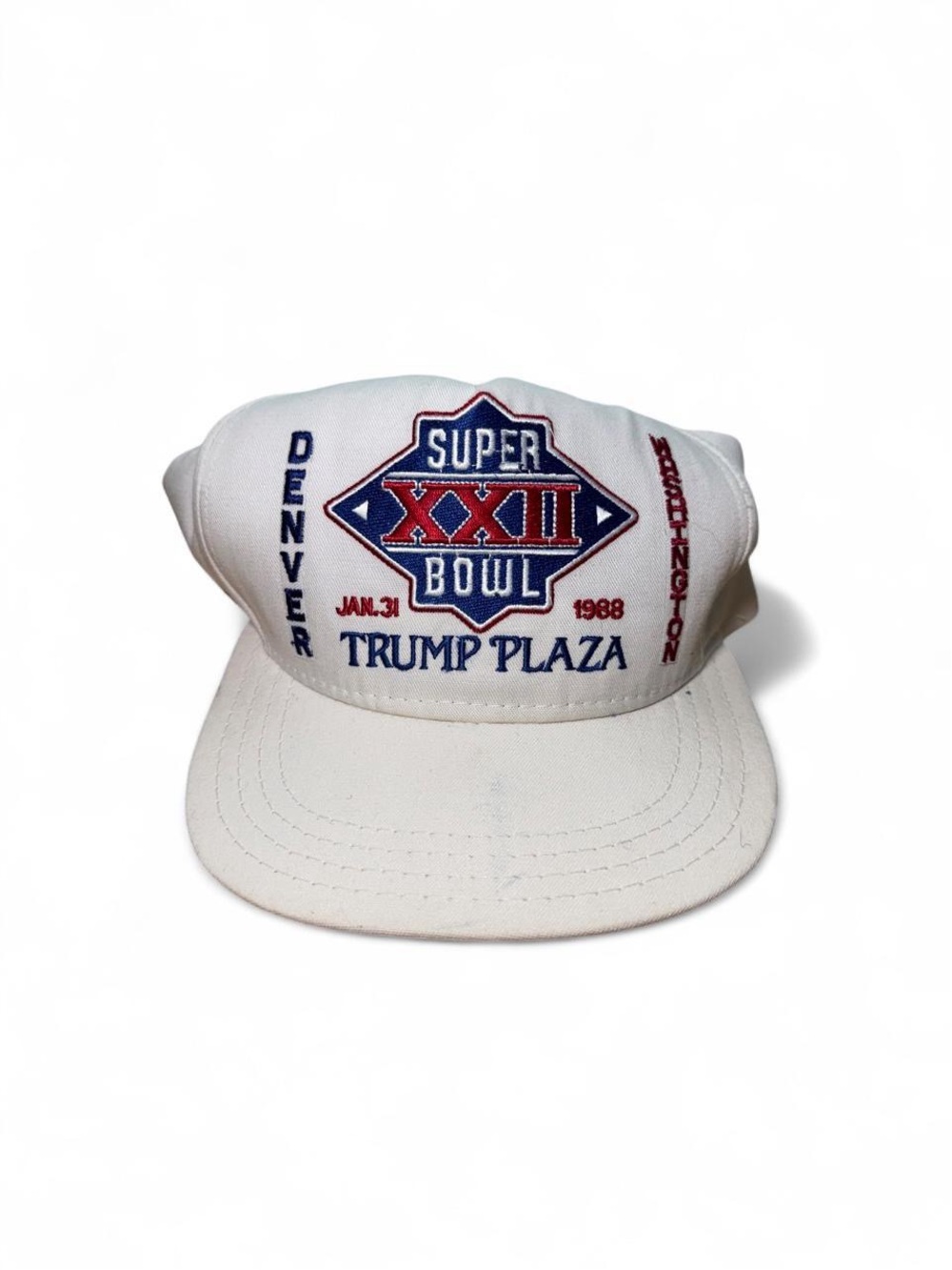 Vintage 1988 Super Bowl XXII NFL Trump plaza snapback hat white Broncos Redskins